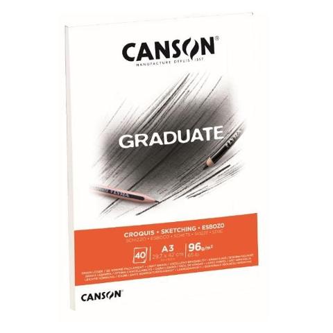 Blocco di carta da schizzo Canson A3 29,7 x 42 cm | 40 Fogli | 96 g/m2