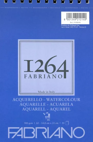 Blocco per Acquerello spiralato Fabriano 1264 - 300/gsm | A5 14,8 x 21 cm | 20 fogli