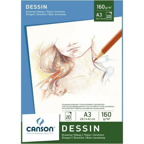 Blocco Drawing Dessin Canson formato A 3 29,7x42cm  160g/mq collato