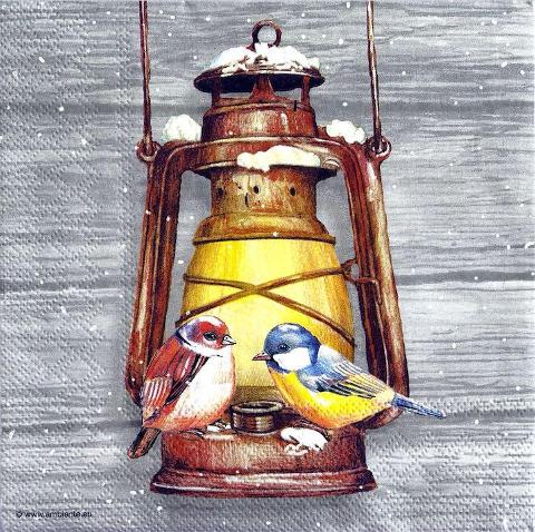 Tovagliolo di Natale uccelli con lanterna arti e grafica busta da 2 pezzi 33x33 cm
