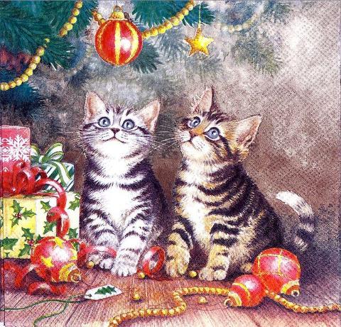 Tovaglioli per decoupage natalizio con gattini e palline arti e grafica busta da 2 pezzi 33x33
