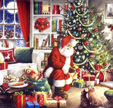 Tovaglioli per decoupage natalizi con Babbo Natale e albero di Natale arti e grafica busta da 2 pezzi 33x33
