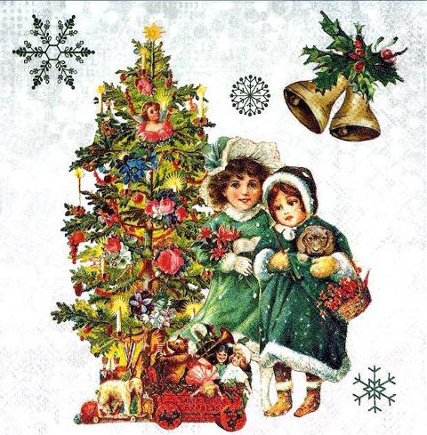 Tovaglioli per decoupage con albero di natale e bambini arti e grafica busta da 2 pezzi 33x33