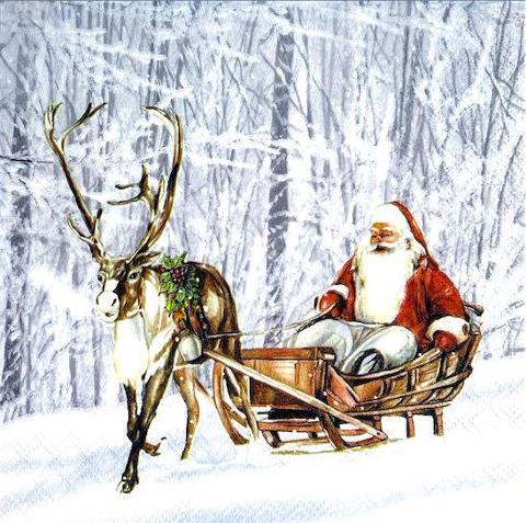Tovagliolo per decoupage Babbo Natale con Slitta arti e grafica busta 2 pz da 33x33