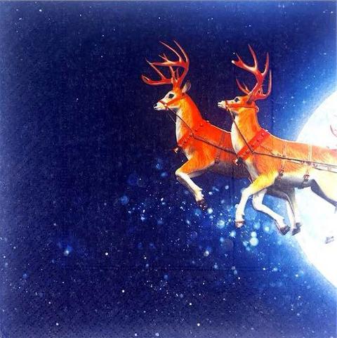 Tovaglioli per decoupage natalizio con Babbo Natale, Slitta e Luna arti e grafica busta da 2 pezzi 33x33