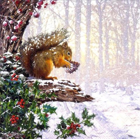 Tovaglioli per decoupage natalizio con scoiattolo sull'albero arti e grafica busta da 2 pezzi 33x33