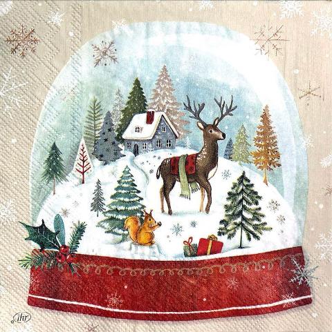 Tovaglioli per decoupage natalizio con Palla di neve decorata arti e grafica busta 2 pz da 33x33