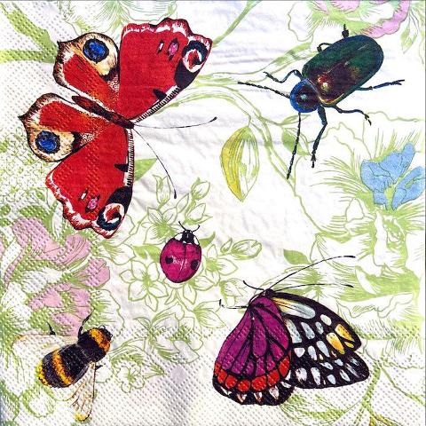 Tovaglioli con Farfalle e insetti vari arti e grafica busta da 2 pezzi 25 x 25 cm