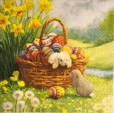 Tovagliolo per decoupage di pasqua con conigli e uova arti e grafica busta da 2 pezzi  33 x 33 cm