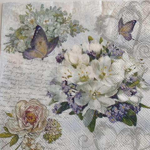 Tovagliolo per decoupage con fiori e farfalle arti e grafica busta da 2 pezzi 33 x33 cm
