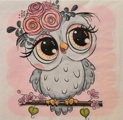 tovaglioli per decoupage con Gufetta arti e grafica busta da 2 pezzi 33 x 33 cm