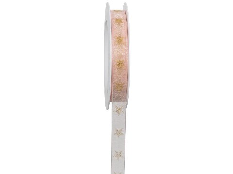 Copia di nastro organza rosa con stelle  oro Goldina 15 mm x 1mt