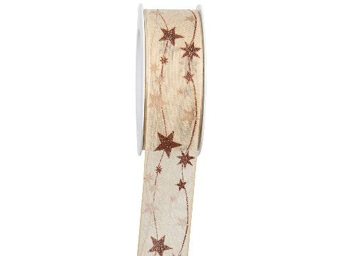 nastroavorio con stelle tortora e glitter Goldina 40 mm  per 1 mt