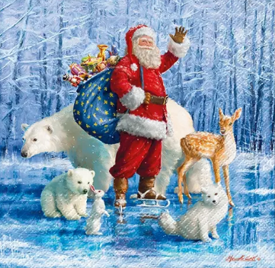 tovaglioli per decoupage natalizio babbo natale con orso arti e grafica busta da 2 pezzi 33x33