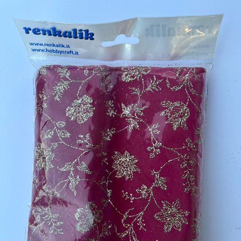 Velluto Bordeaux con fiori glitterati oro renkalik 50x70 cm