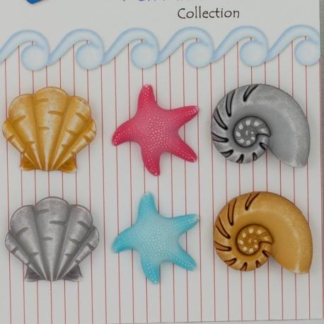 Bottoni decorativi in resina soggetti marini stafil 6 pezzi per 2 cm