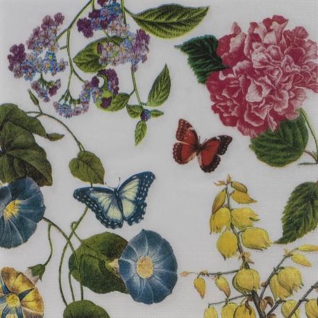 Tovagliolo bianco con fiori e farfalle arti e grafica busta da 2 pezzi 33x33 cm