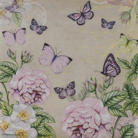 Tovagliolo per decoupage con fiori e farfalle shabby arti e grafica busta da 2 pezzi 33x33 cm