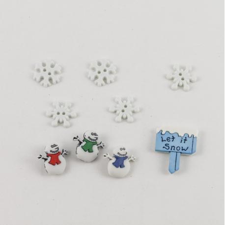 Bottoni decorativi pupazzo di neve con cartello e fiocchi di neve arti e grafica 1-3cm circa