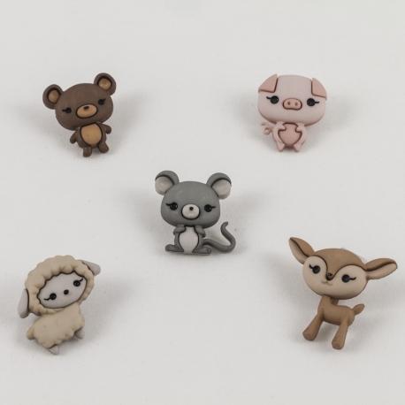 Bottoni decorativi  in resina animali stafil busta da 5 pezzi 2 cm per 2 cm