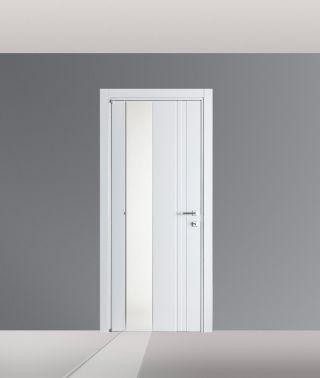 PORTE LACCATE IMIC - MOD. SEVENTY  210 PV CON ANTA TAMBURATA PANTOGRAFATA CON VANO VETRO TEMPERATO SATINATO