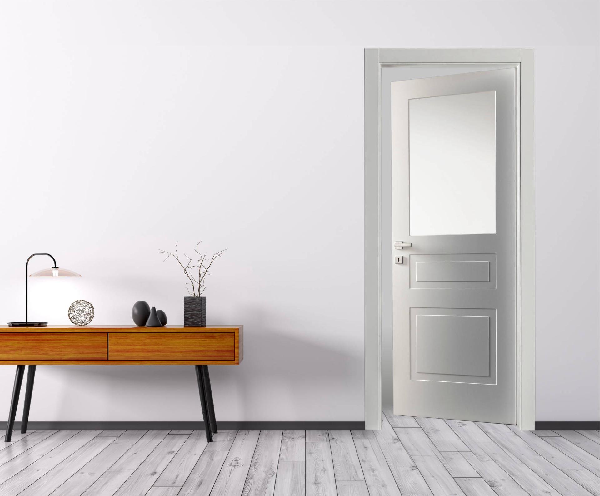 PORTE LACCATE IMIC - MOD. GEOMETRIKA 900 GV CON ANTA TAMBURATA PANTOGRAFATA CON DUE RIQUADRI E VANO VETRO