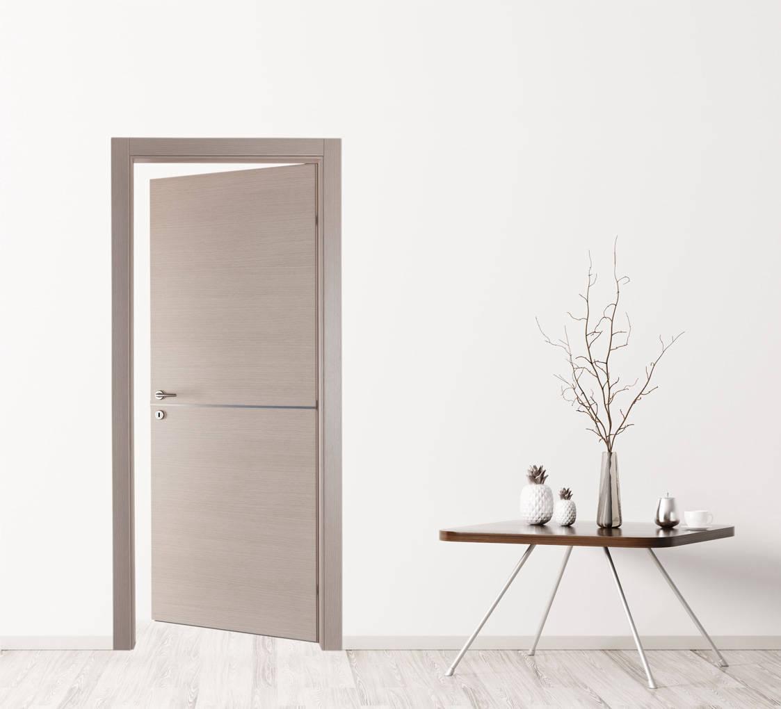 PORTE IN LAMINATINO IMIC - MATERIKA MOD. 100 TA1 ANTA TAMBURATA CIECA VEN. ORIZZONTALI E 1 INSERTO IN ALLUMINIO