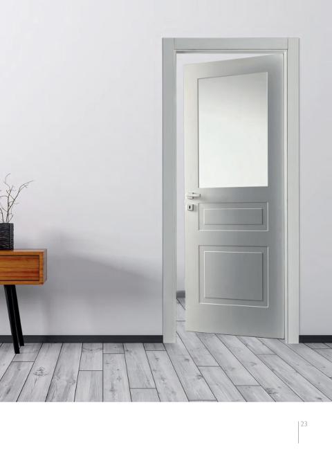 PORTE LACCATE IMIC - MOD. GEOMETRIKA 900 GV CON ANTA TAMBURATA PANTOGRAFATA CON DUE RIQUADRI E VANO VETRO