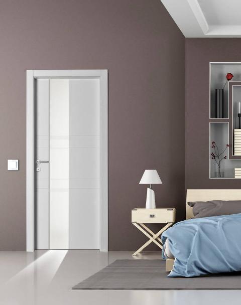 PORTE LACCATE IMIC - MOD. SEVENTY  220 PV CON ANTA TAMBURATA PANTOGRAFATA E VETRO TEMPERATO SATINATO