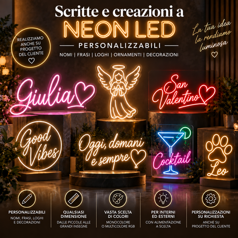 SCRITTE | NOMI | FRASI | CREAZIONI NEON LED LUMINOSI PERSONALIZZABILI