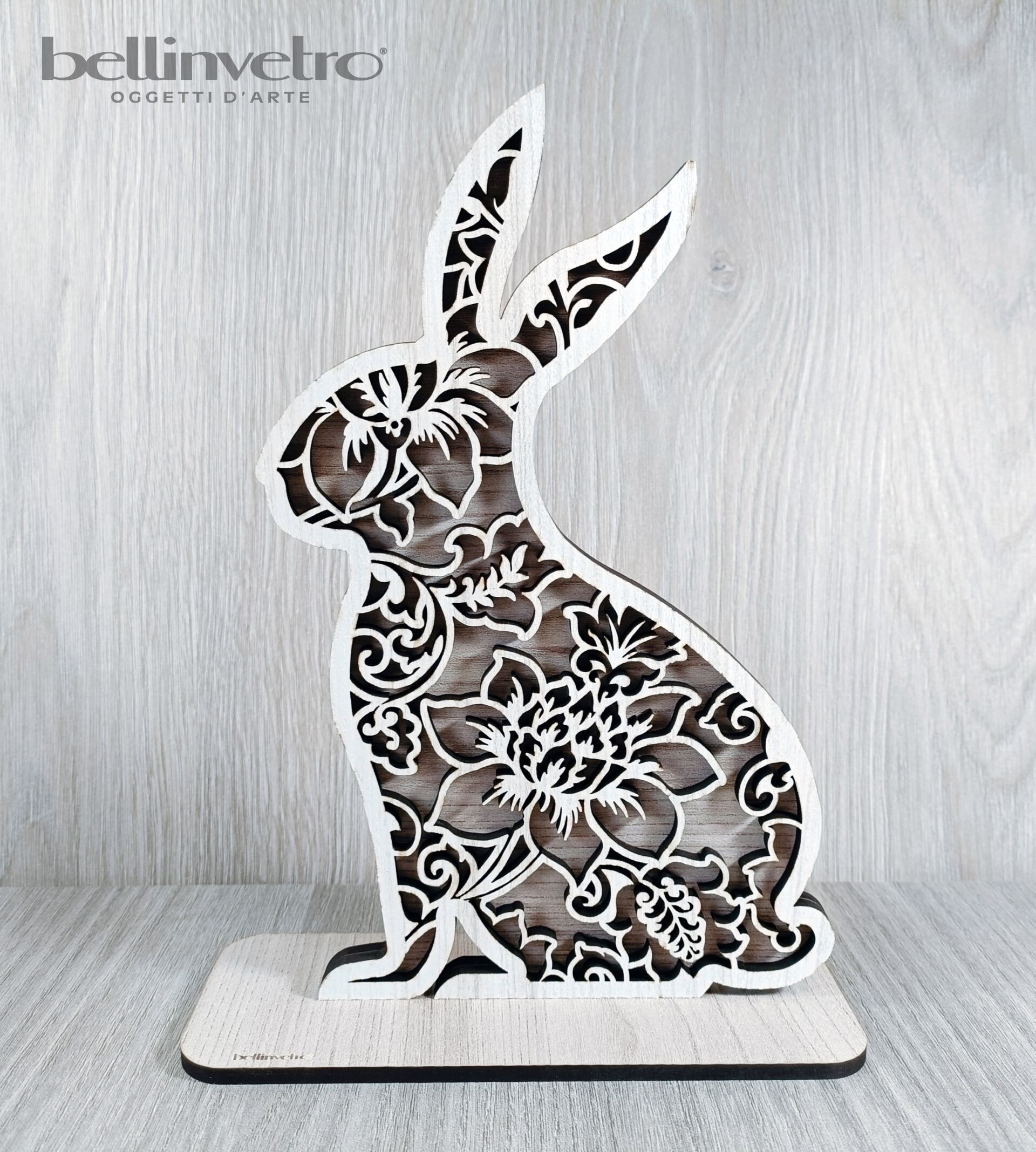 Coniglo pasquale intagliato in legno BELLINVETRO VR 148