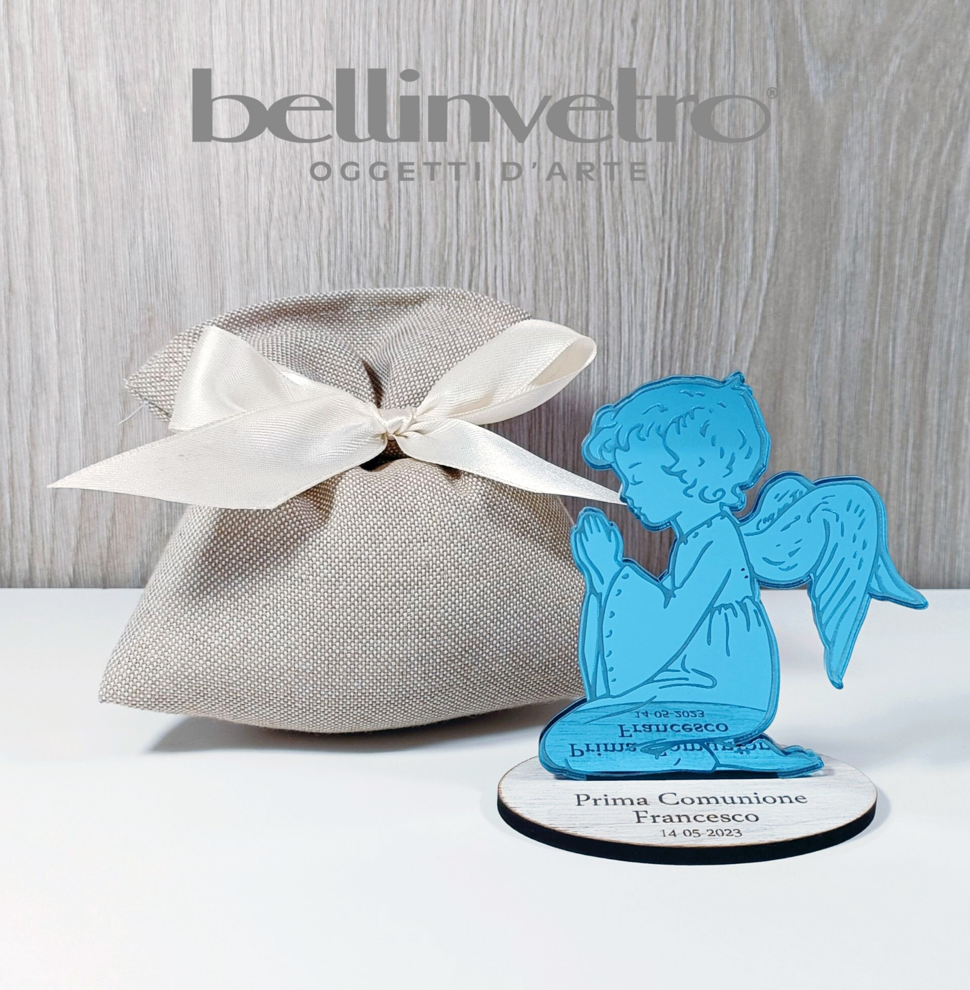 Angioletto prima comunione  in legno e plexiglass con basetta personalizzabile BELLINVETRO VR 157