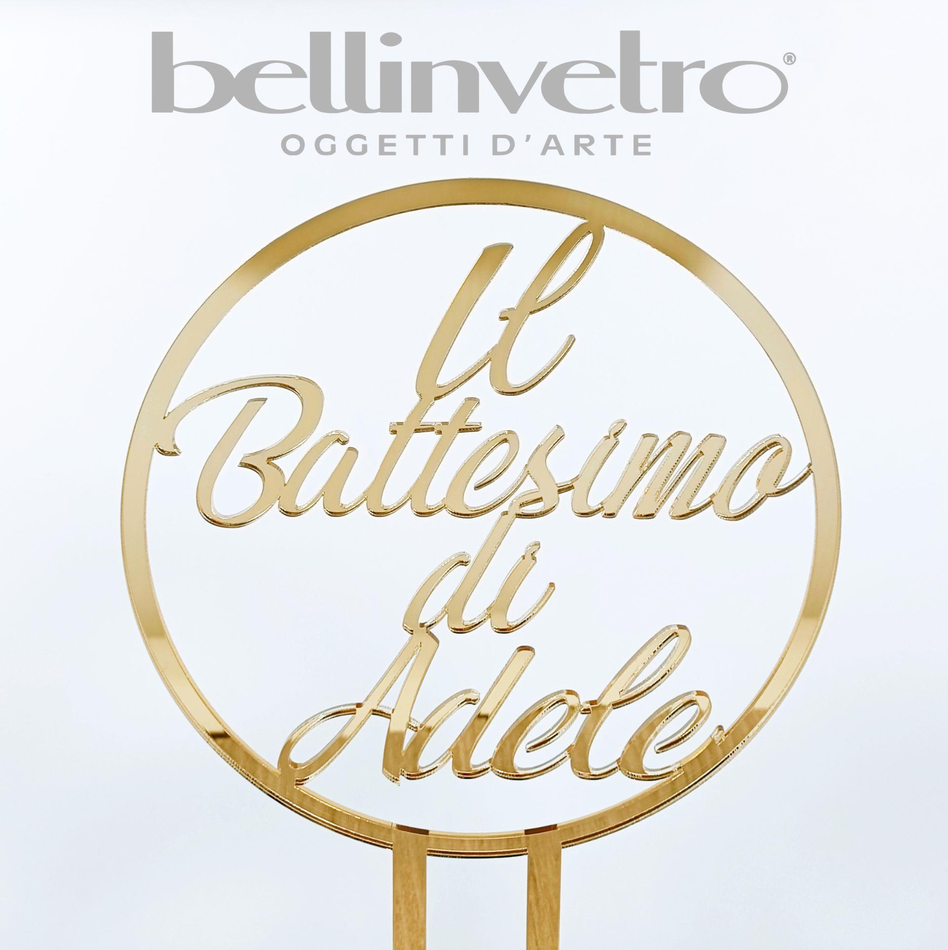 Topper cake il battesimo con nome a scelta in plexiglass specchiato BELLINVETRO VR 1283