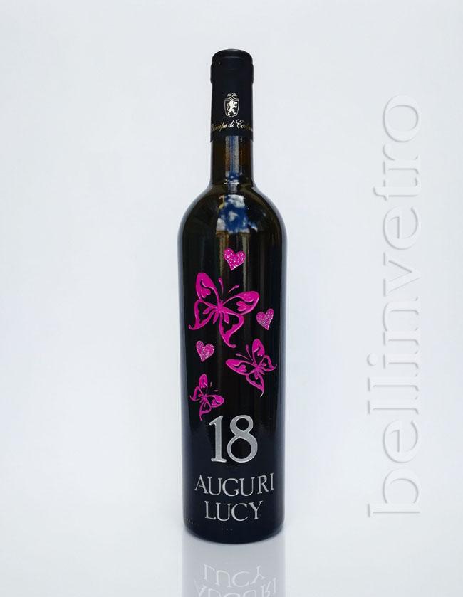 Bottiglia incisa e dipinta a mano 18 compleanno VINO CANTINE PAOLINI 04