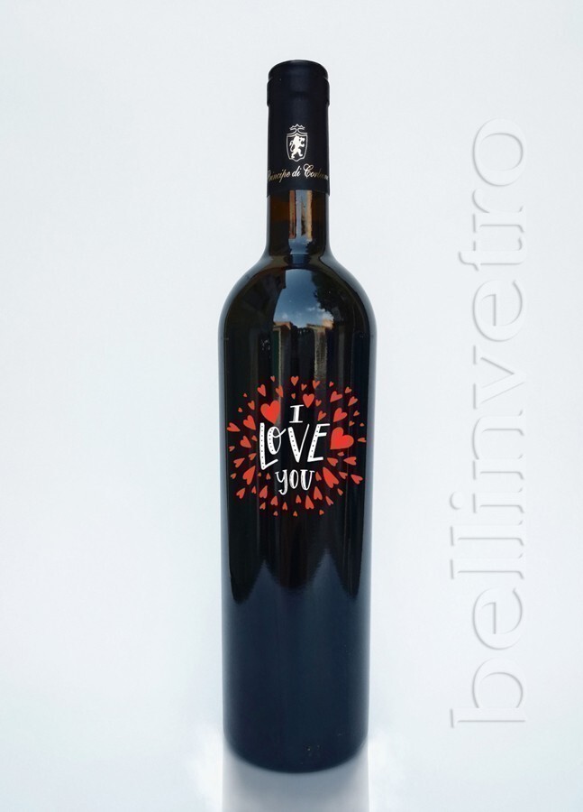 Bottiglia incisa e dipinta a mano i love you VINO CANTINE PAOLINI 71A