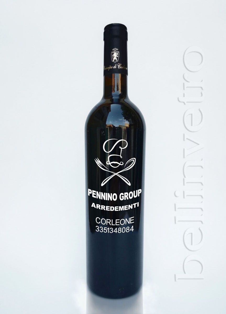 Bottiglia incisa e dipinta a mano regalo aziendale VINO CANTINE PAOLINI 35