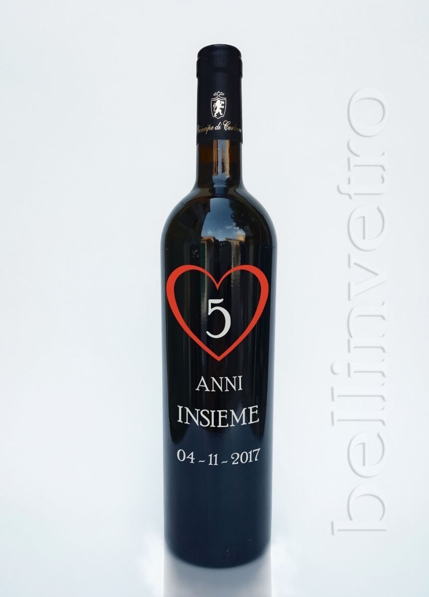 Bottiglia incisa e dipinta a mano anniversario VINO CANTINE PAOLINI 33