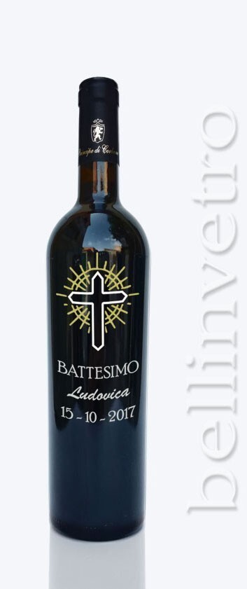 Bottiglia incisa e dipinta a mano battesimo VINO CANTINE PAOLINI 41
