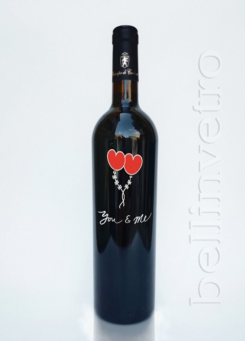 Bottiglia incisa e dipinta a mano you e me VINO CANTINE PAOLINI 75