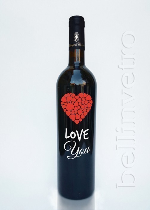 Bottiglia incisa e dipinta a mano love you VINO CANTINE PAOLINI 77