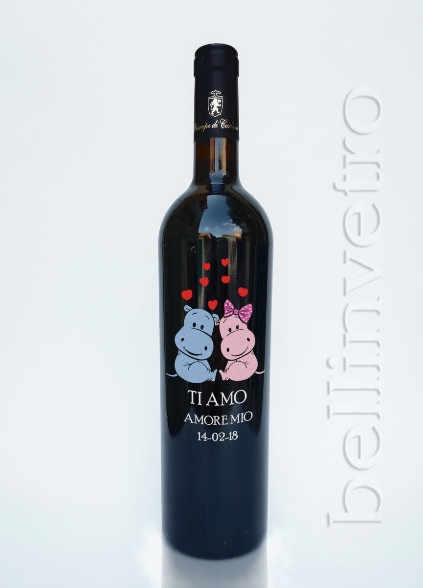 Bottiglia incisa e dipinta  a mano ti amo amore mio VINO CANTINE PAOLINI 79