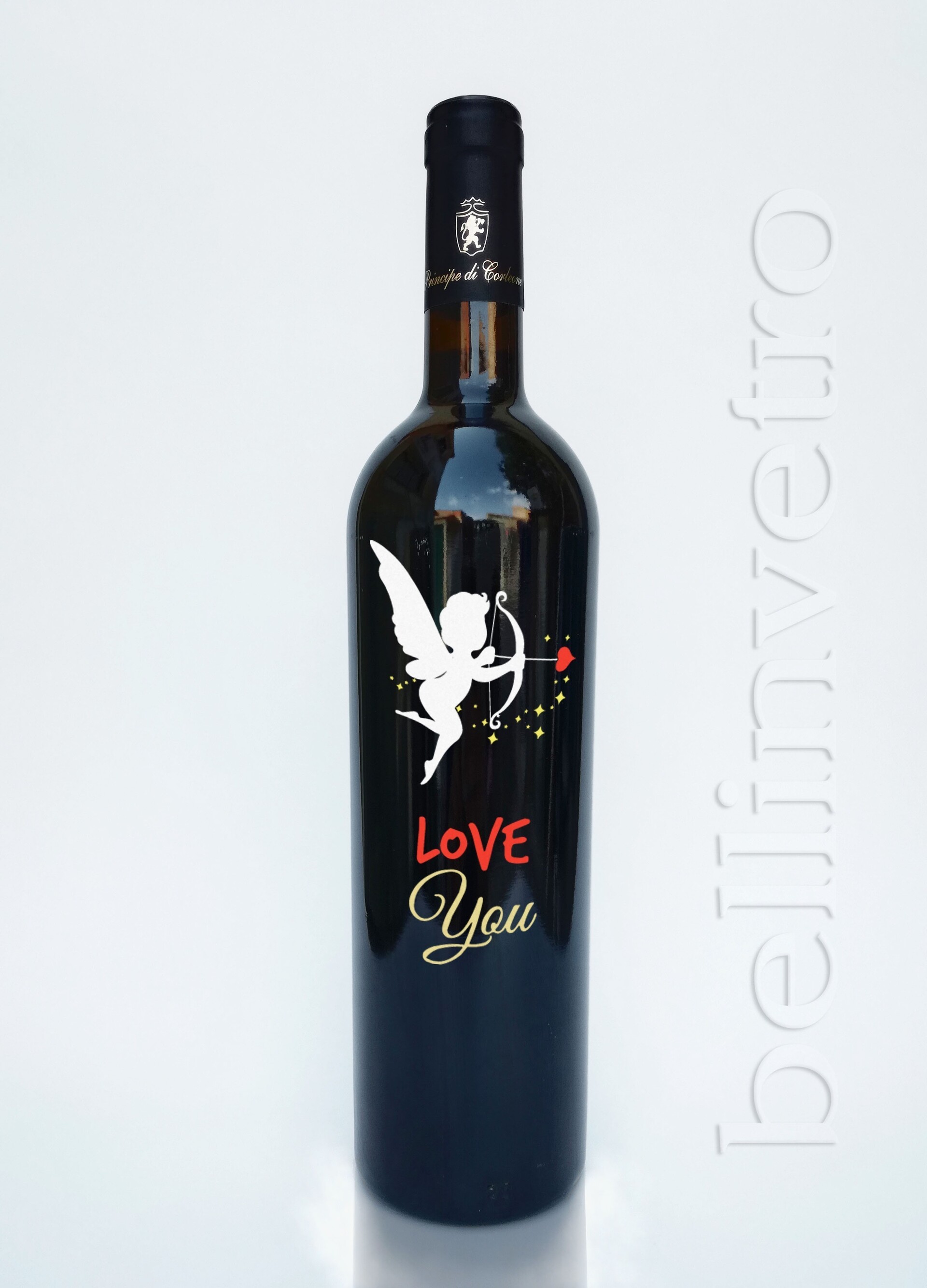 Bottiglia incisa e dipinta  a mano love you VINO CANTINE PAOLINI 97