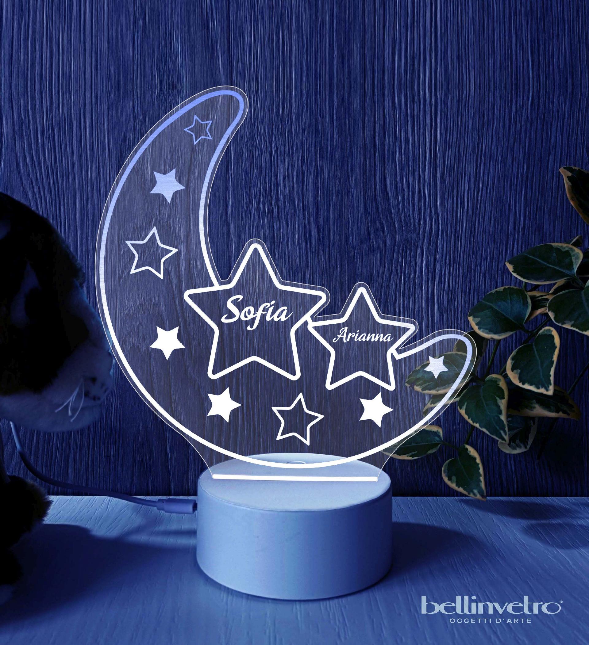 Lampada LED in plexiglass | NIGHT LIGHT | luna con stelle BELLINVETRO VR 396