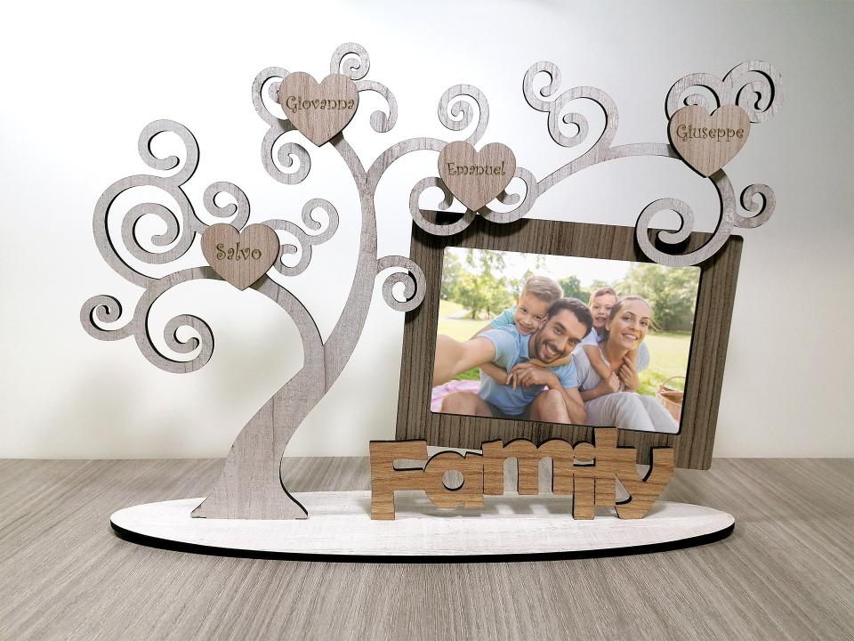 Portafoto con albero della vita in legno family BELLINVETRO VR 15 - FL 04 - FL 08 - FL 12