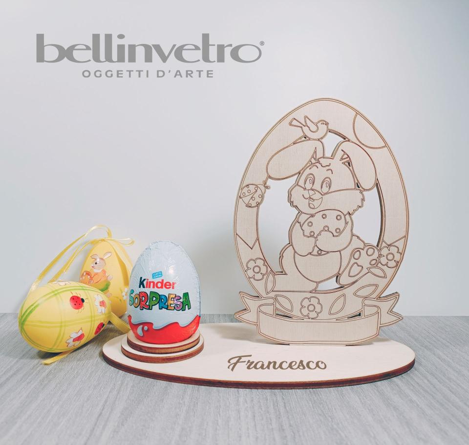 Coniglietto pasquale intagliato in  legno portauovo BELLINVETRO VR 139