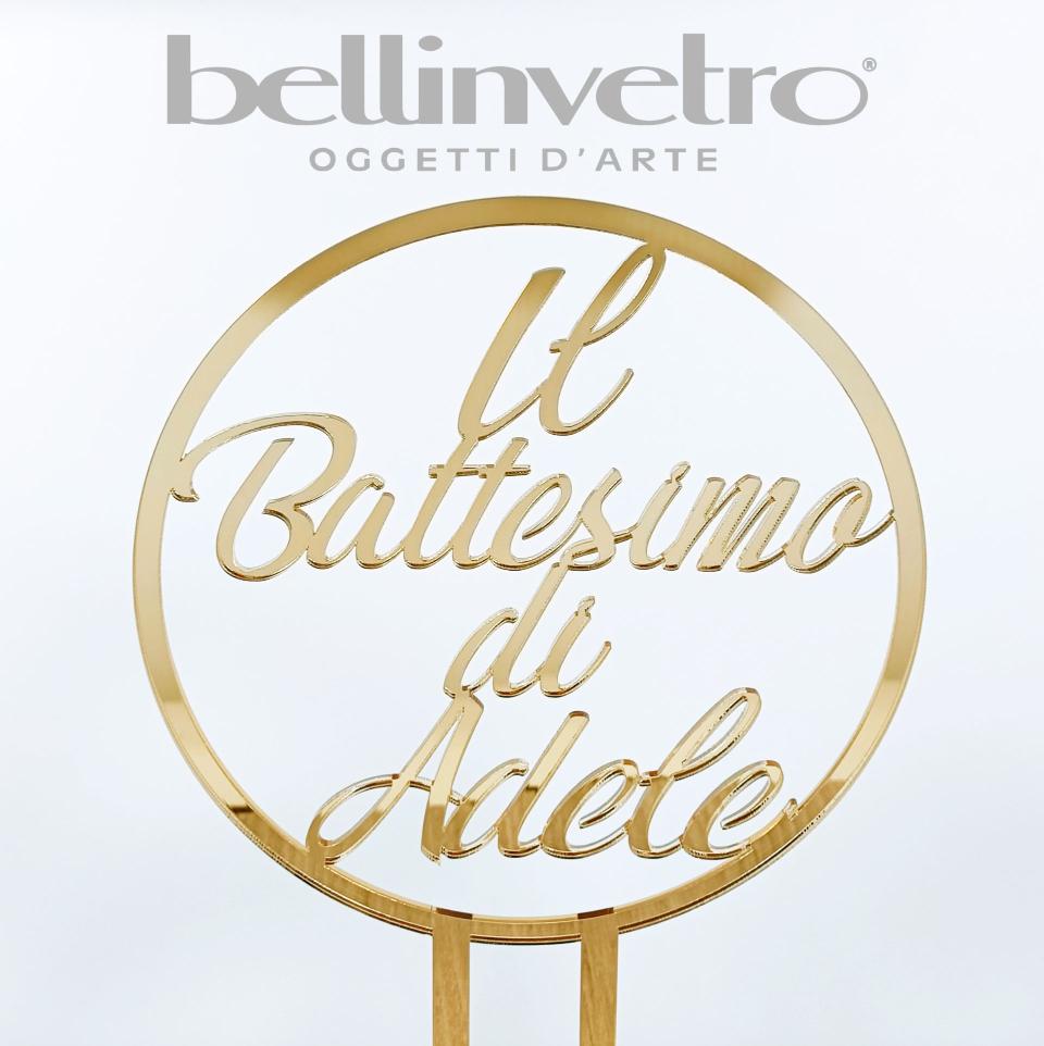 Topper cake il battesimo con nome a scelta in plexiglass specchiato BELLINVETRO VR 1283