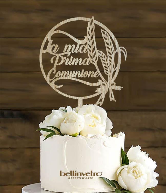 Topper cake prima comunione con nome  in legno BELLINVETRO VR 1165