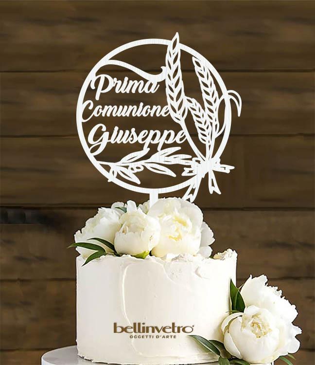 Topper cake prima comunione con nome  in legno BELLINVETRO VR 191
