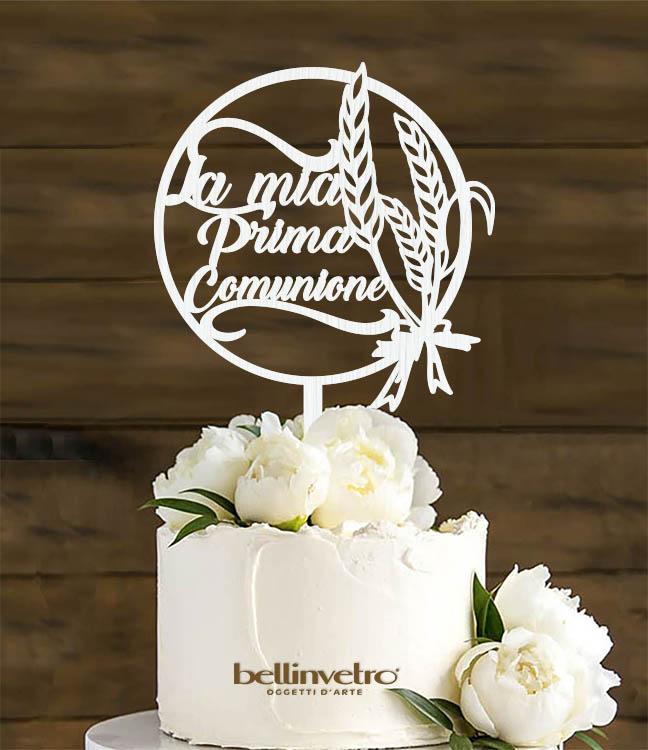 Topper cake prima comunione con nome  in legno BELLINVETRO VR 191