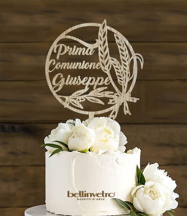 Topper cake prima comunione con nome  in legno BELLINVETRO VR 1165